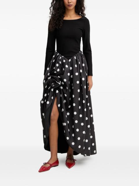 Aurora polka dot-pattern flower-embellishment maxi dress