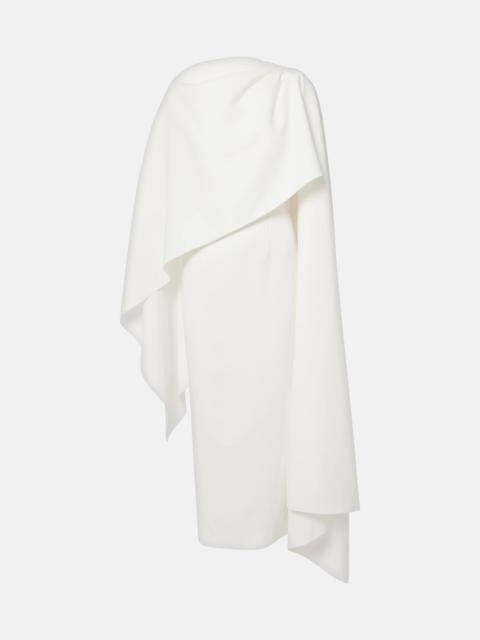 Bridal Demetria caped crêpe midi dress