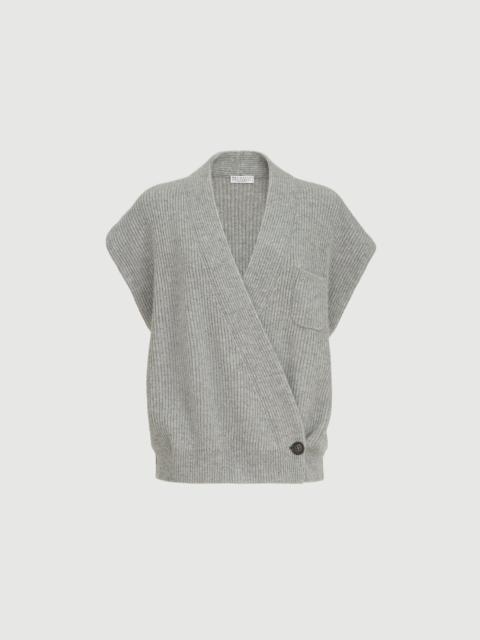 Cashmere English rib wrap cardigan