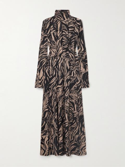 Mabel Paneled Printed Jersey Turtleneck Maxi Dress