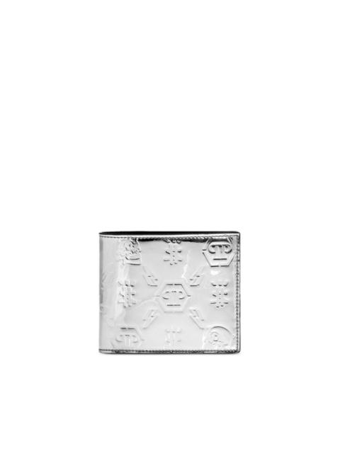 monogram-embossed metallic wallet