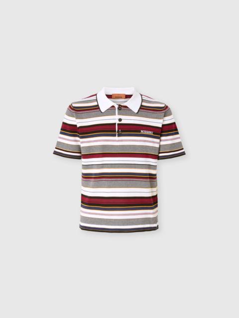 Striped cotton polo shirt with embroidered logo lettering
