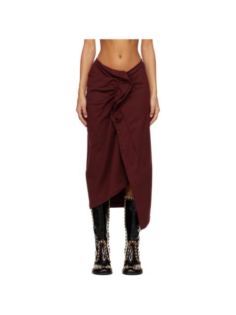 Red Ruffled Cotton Midi Skirt