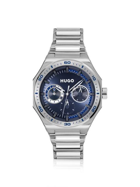 SILVER-TONE WATCH WITH BLUE DIAL