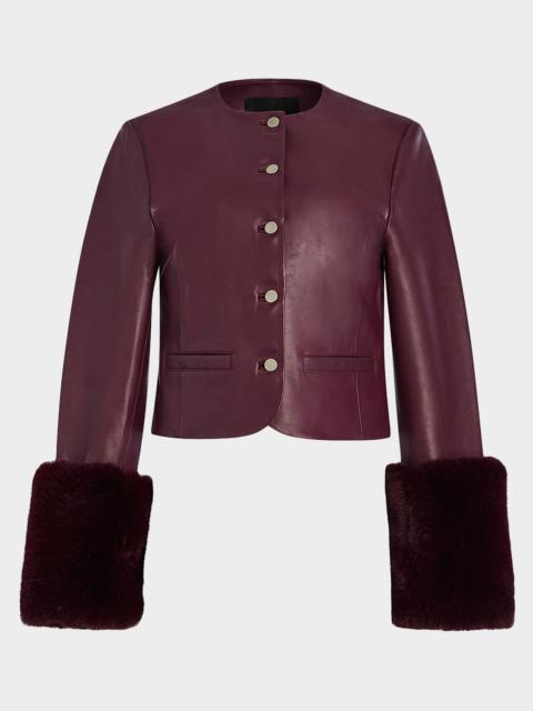 Talvi Leather Jacket with Faux Fur Cuffs