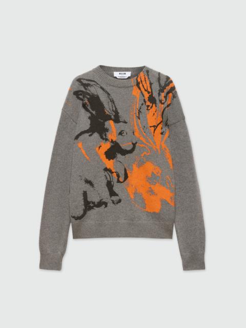 Grey sweater with "Sketched Bunnies" print