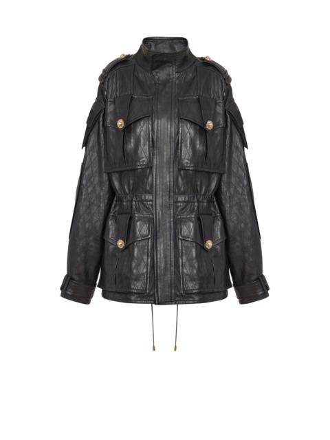 Lambskin leather parka with topstitched Diamond pattern
