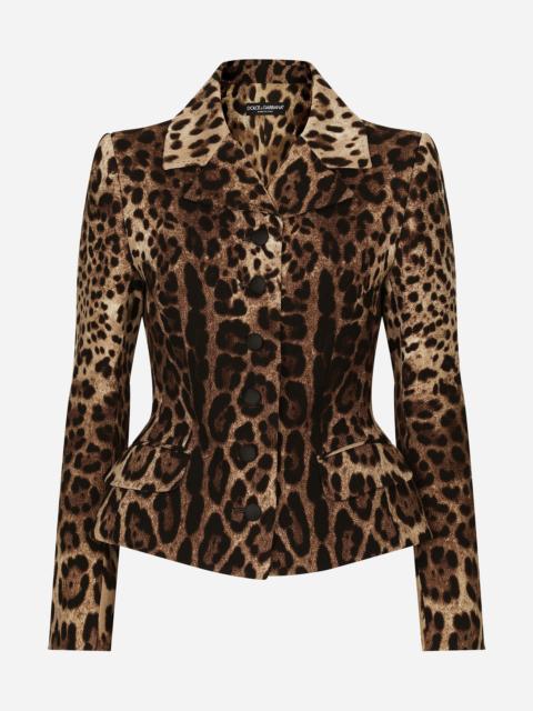 Single-breasted double crepe jacket with leopard print