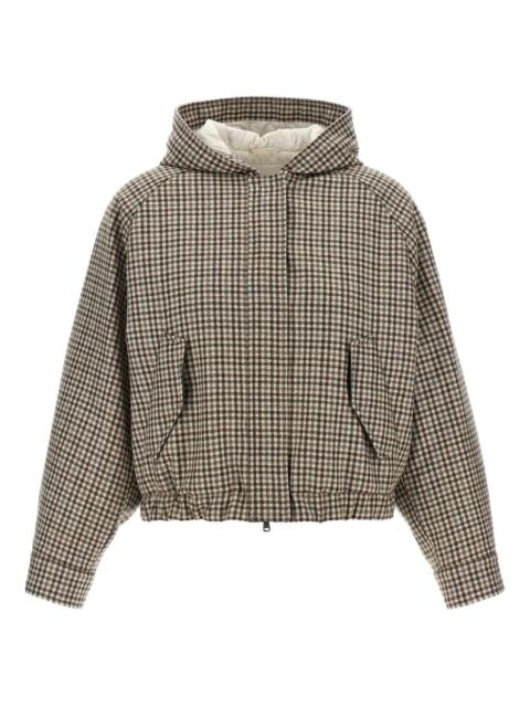 Shiny Zipper Pull check-print jacket