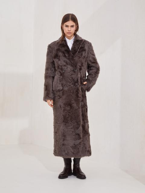 Wavy shearling coat with monili