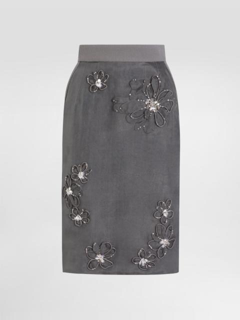 Organza midi skirt with flower embroidery