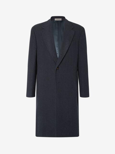 Blue wool and cashmere coat with herringbone pattern