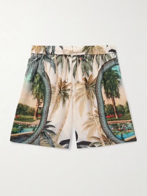 Paradise Straight-Leg Printed Satin Drawstring Shorts Green