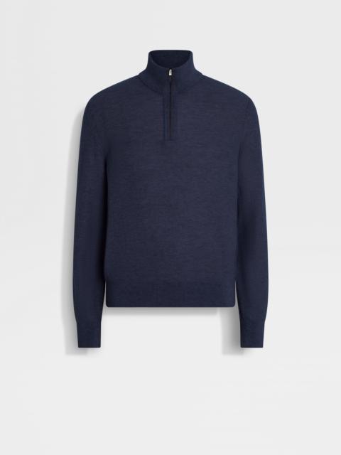 INK BLUE OASI CASHMERE ZIP MOCK NECK
