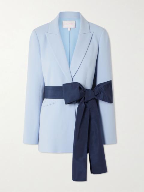 Belted wool-blend crepe blazer Blue