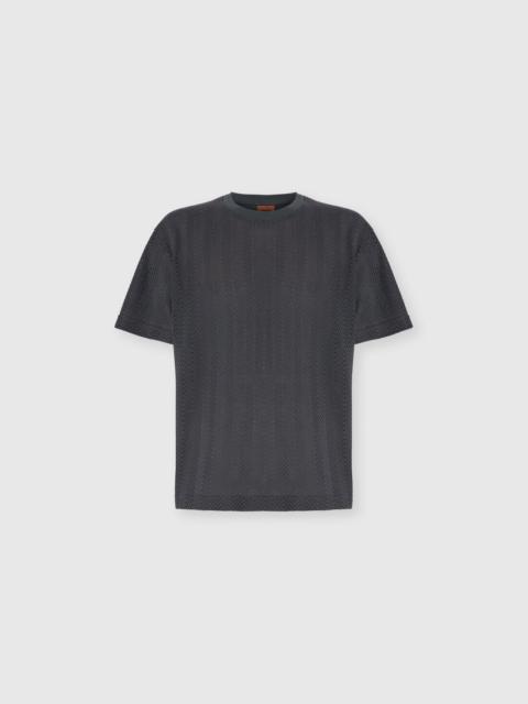 Crew Neck T-Shirt in Cotton-Viscose Raschel