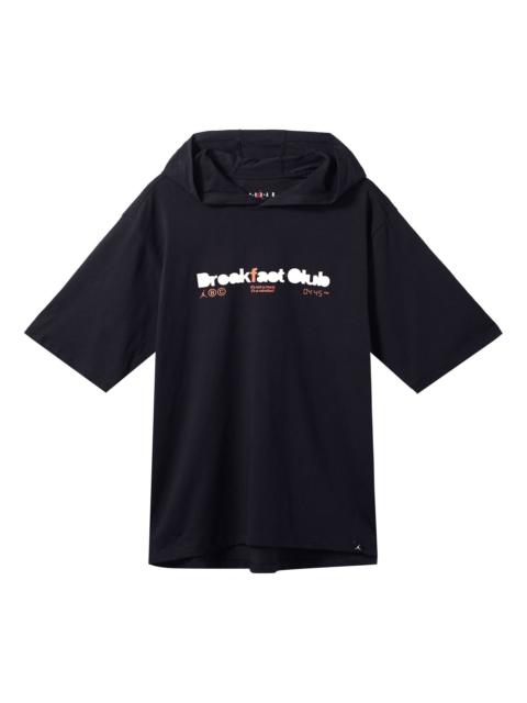 Air Jordan Alphabet Numeric Printing hooded Pullover Short Sleeve Black DQ7383-010