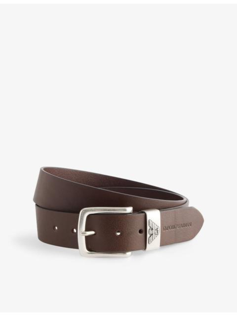 Logo-embossed leather belt