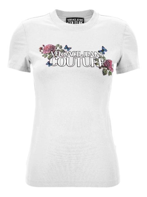 floral-butterfly print T-shirt