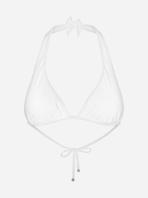 Leopard-print padded triangle bikini top