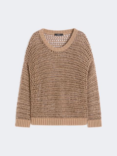 Linen and cotton yarn mesh jumper - TOBACCO