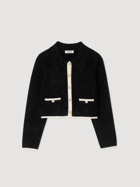 TWO-TONE SHIRT COLLAR CARDIGAN