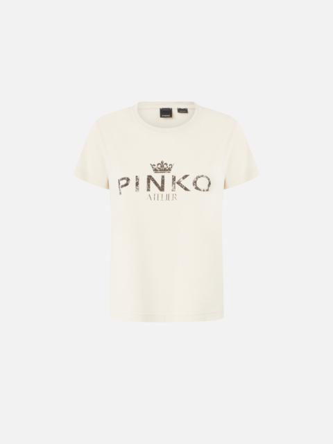 COTTON T-SHIRT WITH PINKO ATELIER PRINT