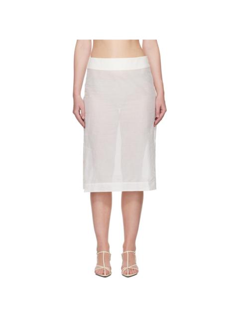 White Embroidered Organza Midi Skirt