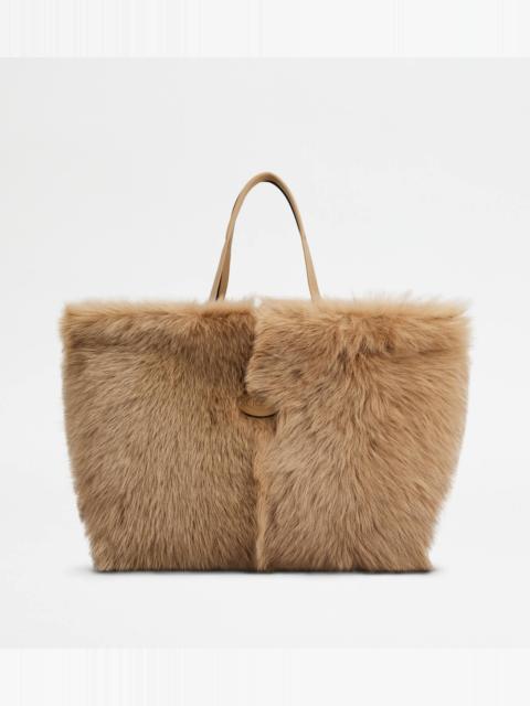 TOD'S DI BAG FOLIO IN FUR MEDIUM-SMALL - BEIGE