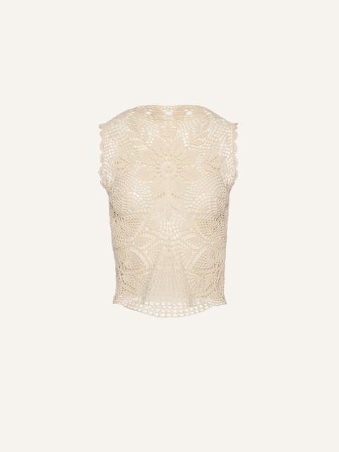 Lace crochet round-neck top in cream