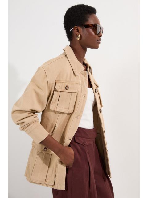 Denim Pocket Detail Belted Safari Jacket