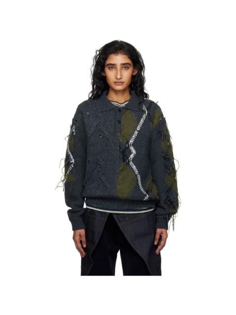 Gray & Khaki Argyle Fisherman Polo