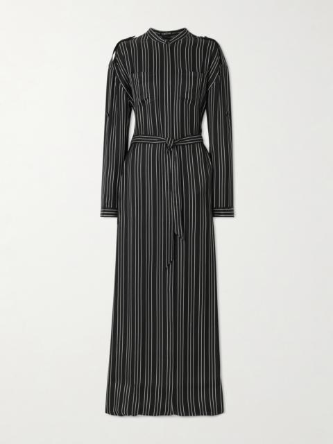 Belted Striped Silk-twill Maxi Dress