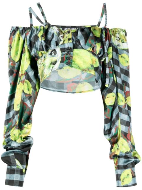 lemon-checked-print off-shoulder top