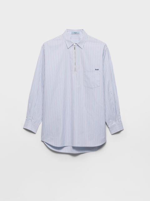 Striped cotton shirt with half-zipper