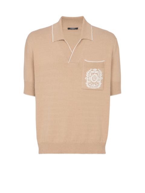 Balmain Écusson embroidered knit polo shirt