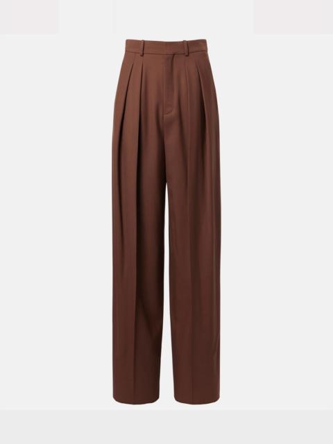 Pleated wool gabardine wide-leg pants
