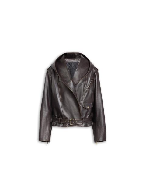 LEATHER HOODED BIKER JACKET