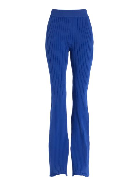 Hannah Ribbed-Knit Flared Pants navy