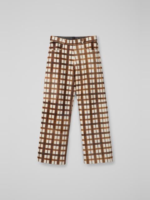 Cream-brown tartan hair-on-leather trousers