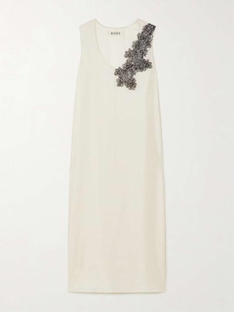 Lace-trimmed silk-satin maxi dress Cream