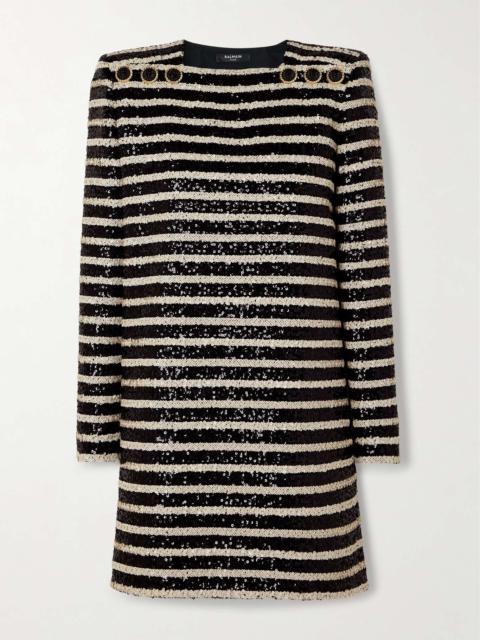 Sequined embellished striped tulle mini dress