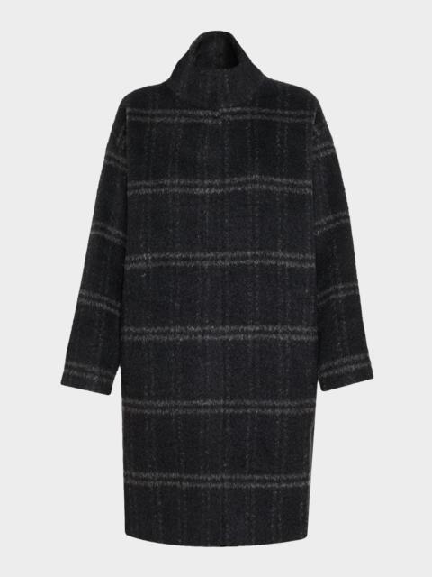 Stand-Collar Windowpane Luxe Alpaca Coat