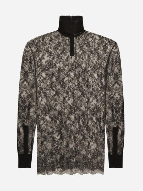 Loose lace turtleneck with shirt cuffs