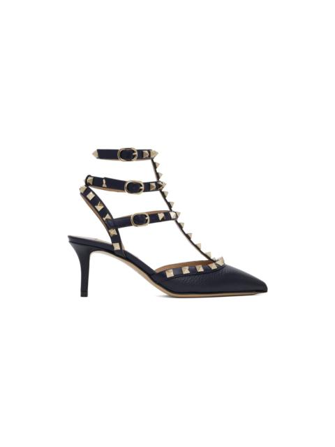Navy Rockstud Caged 65mm Heels