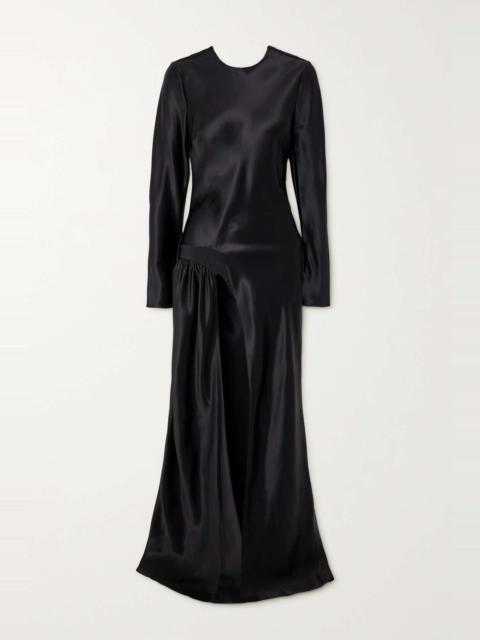 Palladium open-back draped satin gown