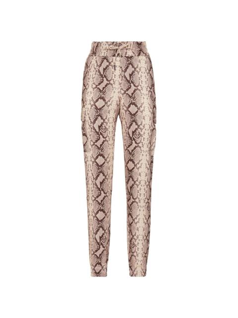 snakeskin-print satin cargo trousers