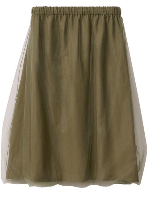 tulle-overlay midi skirt