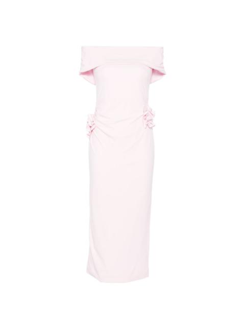 off-shoulder ruffled midi dress