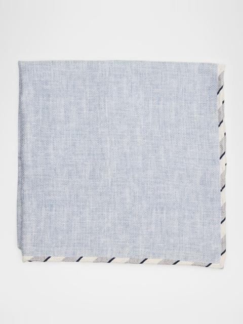 Men's Double-Face Stripe-Trim Silk Pocket Square